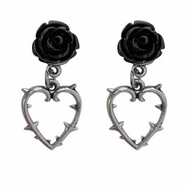Heart Thorn Rose Flower Earrings for Women Gothic Punk Vintage Black Rose Petal Love Shape Metal Barbed Wire Lightweight Dangle Drop Earrings for Hip Hop Party Trendy Jewelry Gifts (Silver)