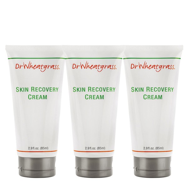 Dr Wheatgrass (Pack of 3) Skin Recovery Cream 85ml (2.87fl.oz.) - Powerful Skin Recovery, Natural and Safe, Great for Aged or Damaged Skin, Dry and Itchy Skin