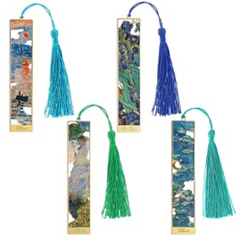 Snycler Artists Oil Painting Hollow Metal Bookmarks with The Fringe, Pack of 4PCS, Reading Bookmarks Book Clips Book Clasps Exquisite and Beautiful Suitable as Gifts(Painting-5