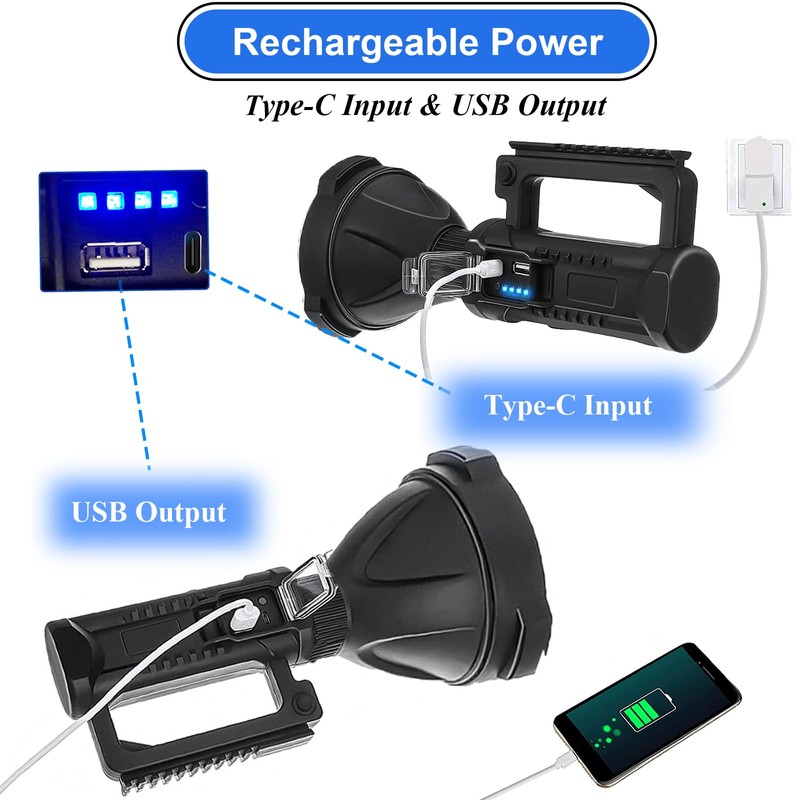 Peascat Spotlight Rechargeable High Lumens 200,000L, 4 Modes Super Bright