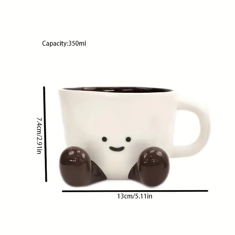 1pc 11.83oz Cute Little Feet Ceramic Cup with Spoon, Underglaze