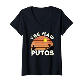 Womens Yee Haw Putos Funny Vaquero Cowboy V-Neck T-Shirt