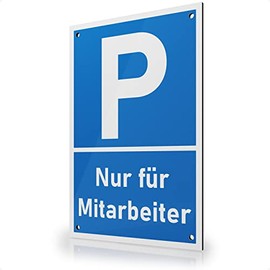 FLAGLY Premium Sign Parking Only for Employees 30 x 20 cm Made of 3 mm Aluminium Dibond with Holes Made in Germany Sturdy Sign Weatherproof and UV-Resistant
