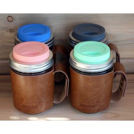 Silicone Drinking Lids with Rust Proof Stainless Steel Bands by Mason Jar Lifestyle (2 Pack, Charcoal Gray, Wide Mouth)