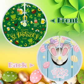 Realspring 36 Inch Easter Tree Skirt Reversible St. Patrick's Day Clover Bunny Tail Shamrock Double Sided Print Mat Easter Eggs Party Supplies for Home Tabletop Trees Holiday Decor