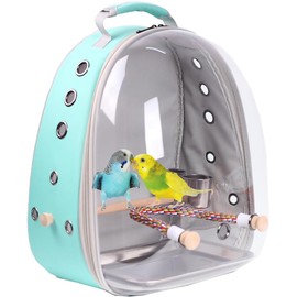 Bird Carrier Cage, Bird Travel Backpack Carrier with Stainless Steel Tray and Standing Perch (Vented Green, Large)