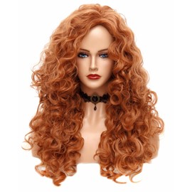 Rugelyss Long Wavy Wigs 28 Inches Natural Copper Fox Red Synthetic Kinky Curly Hair Wig for Women