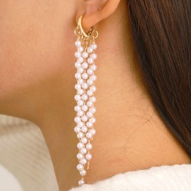Long Tassel Pearl Dangle Earrings Big Pearl Earrings Rhinestone and Pearl Earrings Pearl Statement Earrings Dangling Pearl Earrings for Women (style5)