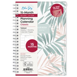 Blue Sky 2025-2026 Weekly and Monthly Academic Year 15 Month Planner Calendar, April 2025 - June 2026, 5" x 8", Flexible Cover With Zip Pouch, Wirebound, Storage Pocket, Seychelle