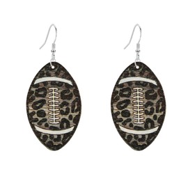 QIAOLEHUI Wood Sports Ball Earring Football Rugby Dangle Drop Earring for Women Sports Lover Jewelry (Oval)