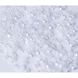 15g Mixed Colours Size Flat Back Pearls Cabochons Decoden 2mm - 12mm Bling (AB White)