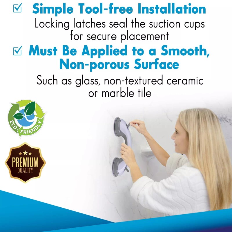ZALIK Heavy Duty Gray Shower Handle Suction Grab Bar for