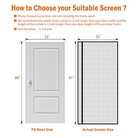 wohomzy Magnetic Screen Door Fits Door Size 33" x 80", Screen Size 35" x 81", Reversible Left Right Side Opening,Top Middle Anti-Tearing Mesh Net Curtain with Magnet,Black