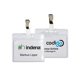 Pack of 5 ID Card Holders with Clip Transparent Soft PVC in Horizontal Format for Inserts up to Approx. 85 x 55 mm High-Quality Design Protective Cover Transparent Workshop Badge Card Holder Company ID
