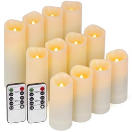 Enido 12 Pc Flameless LED Candles with Remote & Timer, Outdoor Waterproof, Flickering Electric Warm Lights for Cozy Home & Holiday Romantic Decor, Battery Operated for Party(D 2.2” x H 4”/5”/6”