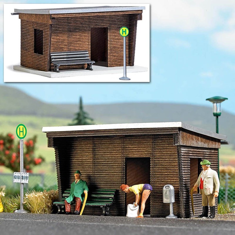 Busch 1458 Wooden Bus Stop Shelter HO Structure Scale Model