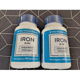 The Vitamin Shoppe Iron 28mg 100 Vegetable Capsules Bb 6/30/26 - Lot Of 2