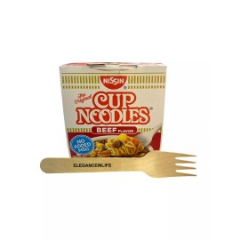 Nissin Cup Noodles Beef Flavor with Wooden Fork - 2.25 oz 64 g Ramen Noodle 2pk
