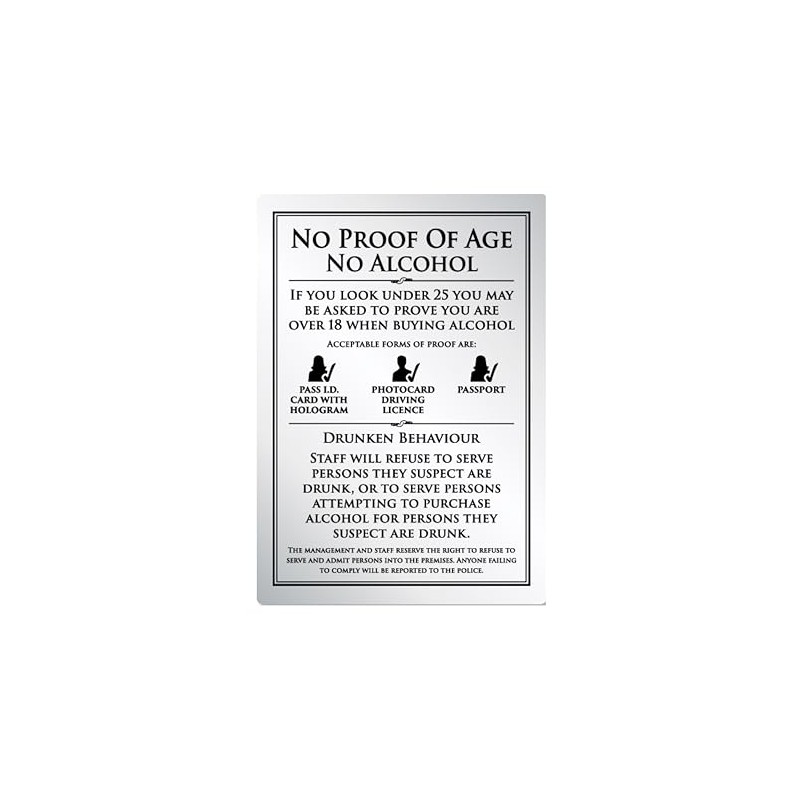 No Proof of Age No Alcohol Sign Pub Bar Restaurant