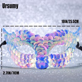 Ursumy Masquerade Mask, Venetian Party Half Mask for Women, Shell Sequin Design, One Size (Pink)