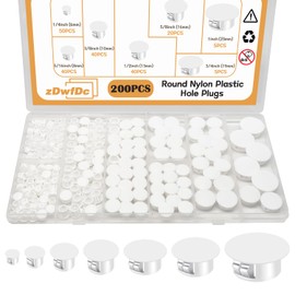 zDwfDc 200PCS 7 Sizes White Hole Plugs Nylon Plastic Plugs for Round Holes, 1" 3/4" 5/8" 1/2" 3/8" 5/16" 1/4" Round Hole Plug Hole Cover Snap Locking, Used for Plastic, Cabinet Furniture DD016-w