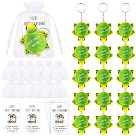 Huquary 30 Pcs Inspirational Sea Turtle Keychain Bulk You're Turtley Awesome Key Ring Relief Stress Squeeze Turtle Keychain with Inspirational Card Organza Bag for Employee Appreciation Day Gifts