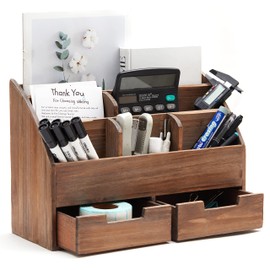 Executive Office Solutions Vintage Rustic Wooden Office Desk Organizer & Mail Rack for Desktop, Tabletop, or Counter - Distressed Torched Wood-Store Supplies, Desk Accessories, Mail – Brown (WO3)