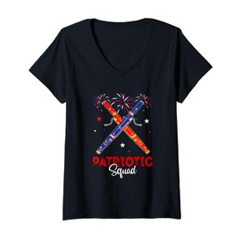 Womens Patriotic Squad 4th Of July US Flag Bassoon Instrument V-Neck T-Shirt