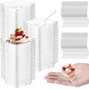 KAHEIGN 100Pcs Plastic Appetizer Plates with Spoons, 6CM Square Dessert