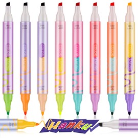 HANKU 8Pcs 16 Colors Pastel Highlighters,Chisel and Fine Tip Highlighters,Highlighters Assorted Colors Creative Color Changing Magic Markers for Bullet Journaling Coloring,Christmas Gifts