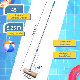 FillTouch Set of 2 Deck Brush with Handle 5.25 ft Long 2 Pcs Stainless Steel Deck Wire Brush Concrete Brush Stiff Bristle Broom for Cleaning Scrubbing Removing Rough Surface Stain on Pool Garage Patio