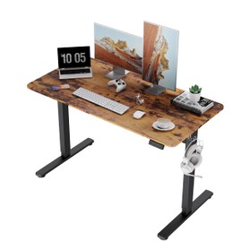 LongKe Electric Standing Desk Adjustable Height, Stand up Home Office Desk, 55x24 Inches Sit Stand Desk with Memory Preset, Rustic Brown