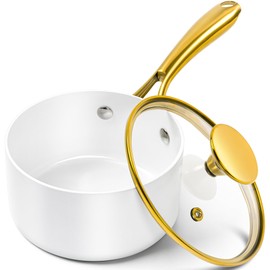 MICHELANGELO 1 Quart Nonstick Saucepan with Lid, Non-Toxic Ceramic Sauce Pan with Ergonomic Handle, 1 Qt Small Pot, Oven-Safe, White