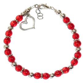 Hidden Hollow Beads Heart Disease Awareness Beaded Women's Red Heart Bracelet, One Size fits Most, Comes Packaged. Wear to Show Support or Fundraising. (Wire & Clasp with Extender)