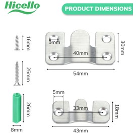 Hicello 20 Pieces Flush Concealed Brackets, Interlocking Stainless Steel Hanging Brackets, Heavy Duty Z Clip Hanging Bracket