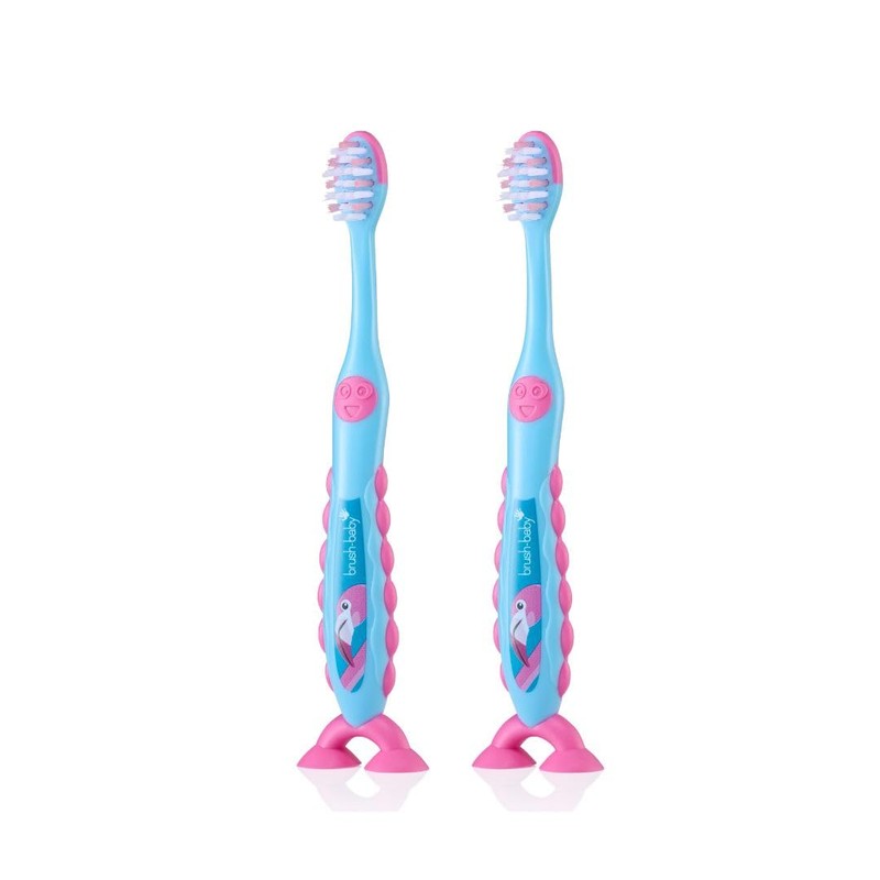 Brush-Baby Flamingo FlossBrush™ Bristles Toothbrushes 3-6 Years - Pack of