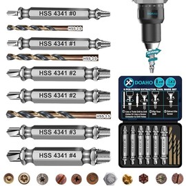 DOAHO 9 PCS Damaged Screw Extractor Set,6 PCS HSS 4341 Screw Extractor Remover Kit and 3 PCS Twist Drill Bit Kit for Stripped Screws & Drill Bit Tools,Holiday or Birthday Gift for Men