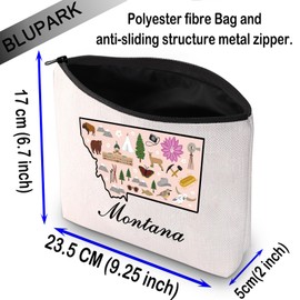 BLUPARK Montana State Map Cosmetic Bag Montana Mom Gift Montana Travel Makeup Bag Montana Lover Gift (Montana)
