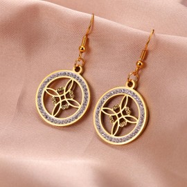 Dreamtimes Witch Knot Earrings for Women Stainless Steel Light Gold Colour Zircon Round Earrings Celtic Quaternary Witch Knot Earrings Witchcraft Amulet Jewellery, Stainless Steel
