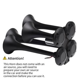 FARBIN 12V/24V Truck Air Horn 178DB 4 Trumpet Horns Train Horn for Truck Super Loud Air horns with Electric Solenoid Chrome Universal for Pickup Car Jeep SUV Train Boat (black 4-tube 12/24V)