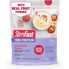 Glanbia Performance Nutrition Slimfast High Protein Smoothie Mix, Strawberry Banana, 21 Servings, 1.29 Pounds