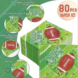 BASHOUT Football Party Napkins | 80 Pcs Party Pack Napkin Set For Game Day | Touchdown Cocktail and Cake Napkins | Big Game and Tailgate Football Paper Napkins | Football Party Table Decorations | BASHOUT