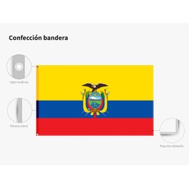 OEDIM Ecuador Flag 150 x 85 cm Reinforced and Stitched Flag with 2 Metal Eyelets and Waterproof, Yellow Blue Red, B0B831ZZ26