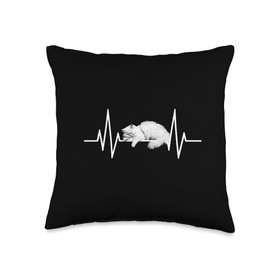 Persian Cat Heartbeat EKG Line Funny Kitten Mom Dad Gift Throw Pillow