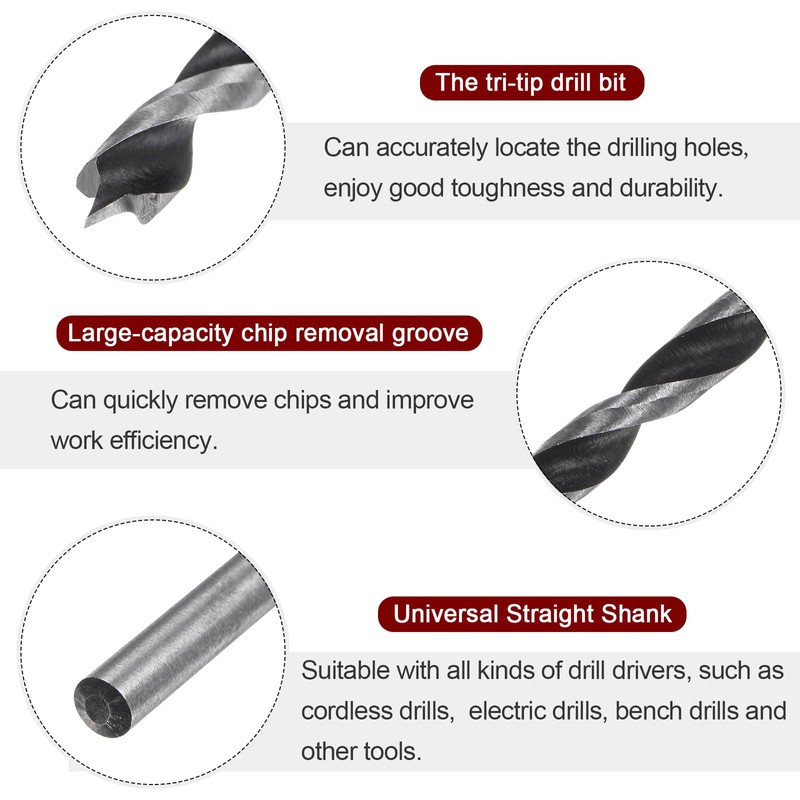 sourcing map 10pcs Brad Point Drill Bits 4mm Precise Cutting