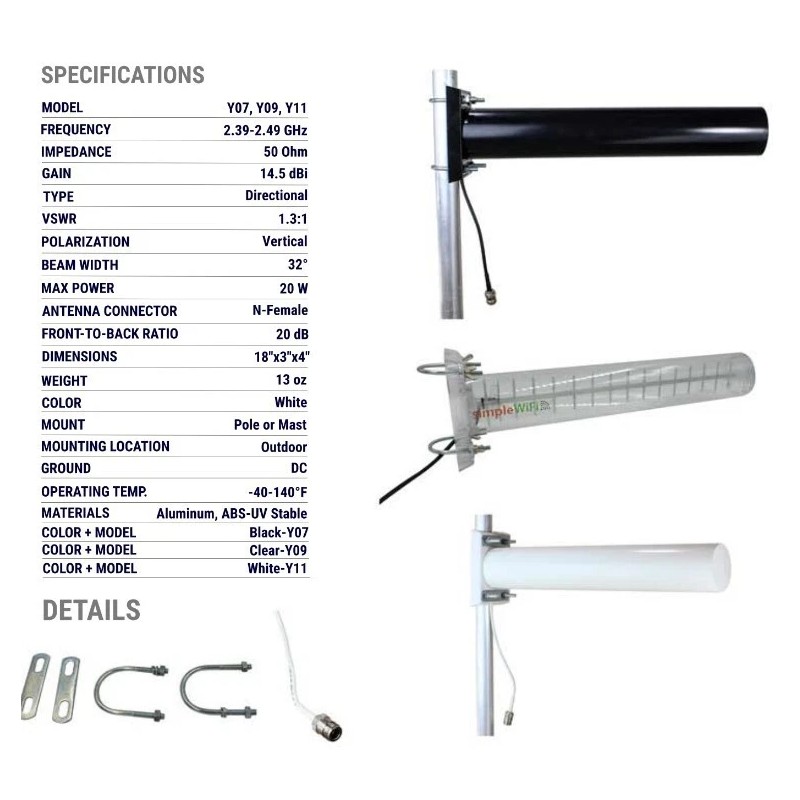 SimpleWiFi Clear Yagi Outdoor Cantenna Wi-Fi 2.4 GHz Long Range