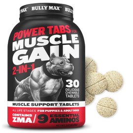 Bully Max 2-in-1 Muscle Builder Power Tabs for Puppies & Adult Dogs - Puppy & Dog Treats Vitamins for Muscle Gain & Growth - Multivitamin Supplements for All Breeds & Ages - 30 Chewable Tablets