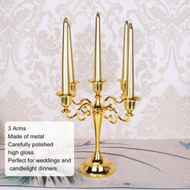 3 Brazos Candelabro de Metal, Europeo Retro Elegante Portavelas, Candelabro de Centro de Mesa Portavelas de Pilar para La Boda Comedor Mesa Decoración para El Hogar en Fiestas Navideñas(Oro)