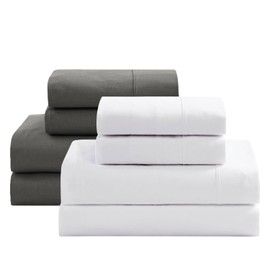 LANE LINEN 100% Organic Cotton Queen Sheets, 4PC Queen Bed Sheets, Soft & Breathable Queen Size Sheets, Percale Weave, Hotel-Quality Bedding Sheets & Pillowcases - Charcoal & White Sheets (2 Pack)
