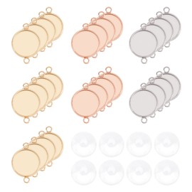 UNICRAFTALE 30 Pieces 12 mm Cabochon Pendants 3 Colours Bezel Pendant Flat Round Connection Pendant Cabochon Blanks Stainless Steel Cabochon Jewellery Connector for Bracelet Jewellery Making